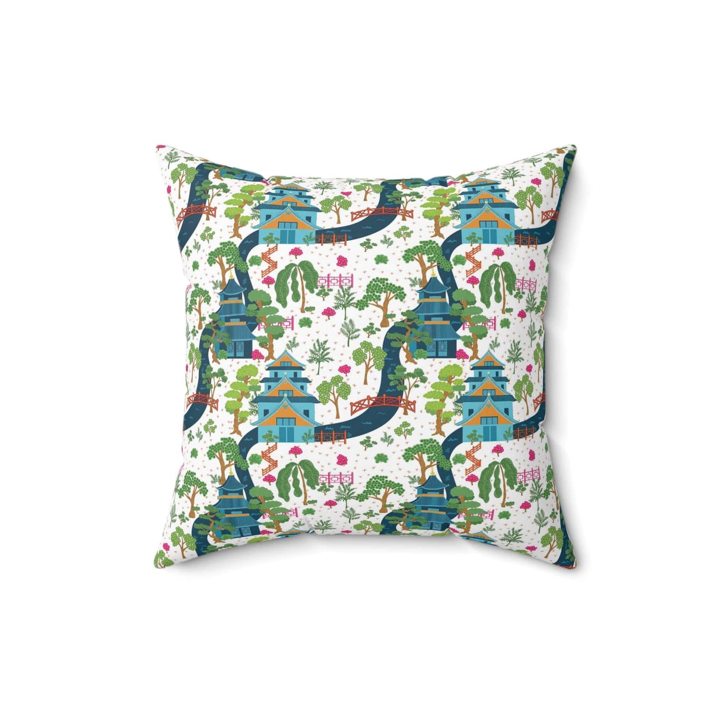 Kate McEnroe New York Chinoiserie Pagoda Garden Pillow with Insert, Oriental Scenic Cushion, Asian-Inspired Throw Pillow KM13819925 Throw Pillows 16" × 16" 17309563127731726252