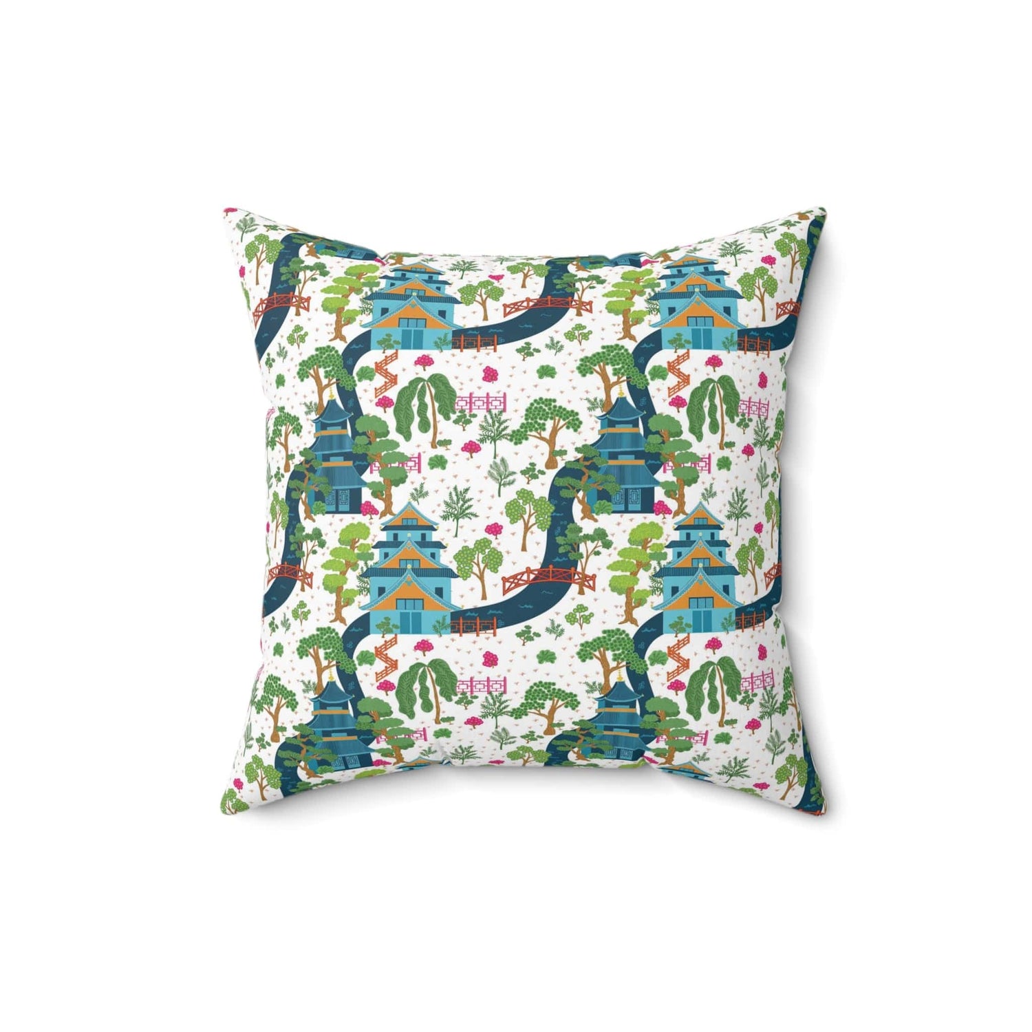 Kate McEnroe New York Chinoiserie Pagoda Garden Pillow with Insert, Oriental Scenic Cushion, Asian-Inspired Throw Pillow KM13819925 Throw Pillows 16&quot; × 16&quot; 17309563127731726252