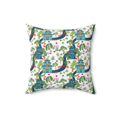 Kate McEnroe New York Chinoiserie Pagoda Garden Pillow with Insert, Oriental Scenic Cushion, Asian-Inspired Throw Pillow KM13819925 Throw Pillows 16&quot; × 16&quot; 17309563127731726252