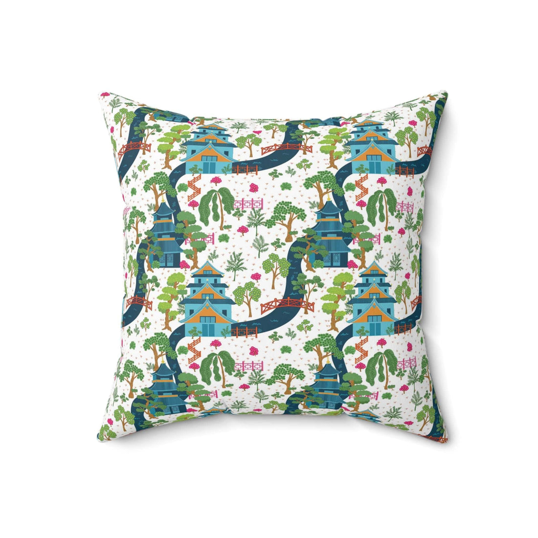 Kate McEnroe New York Chinoiserie Pagoda Garden Pillow with Insert, Oriental Scenic Cushion, Asian-Inspired Throw Pillow KM13819925 Throw Pillows 18&quot; × 18&quot; 92233501364470569089