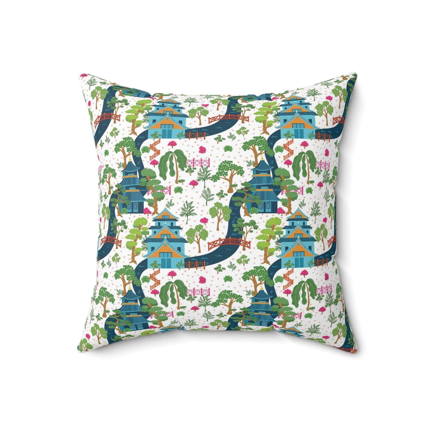 Kate McEnroe New York Chinoiserie Pagoda Garden Pillow with Insert, Oriental Scenic Cushion, Asian-Inspired Throw Pillow KM13819925 Throw Pillows 18&quot; × 18&quot; 92233501364470569089