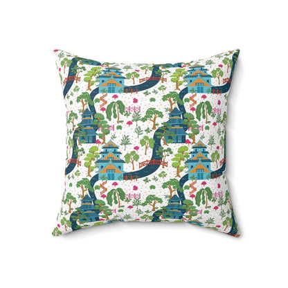 Kate McEnroe New York Chinoiserie Pagoda Garden Pillow with Insert, Oriental Scenic Cushion, Asian - Inspired Throw Pillow KM13819925Throw Pillows17309563127731726252