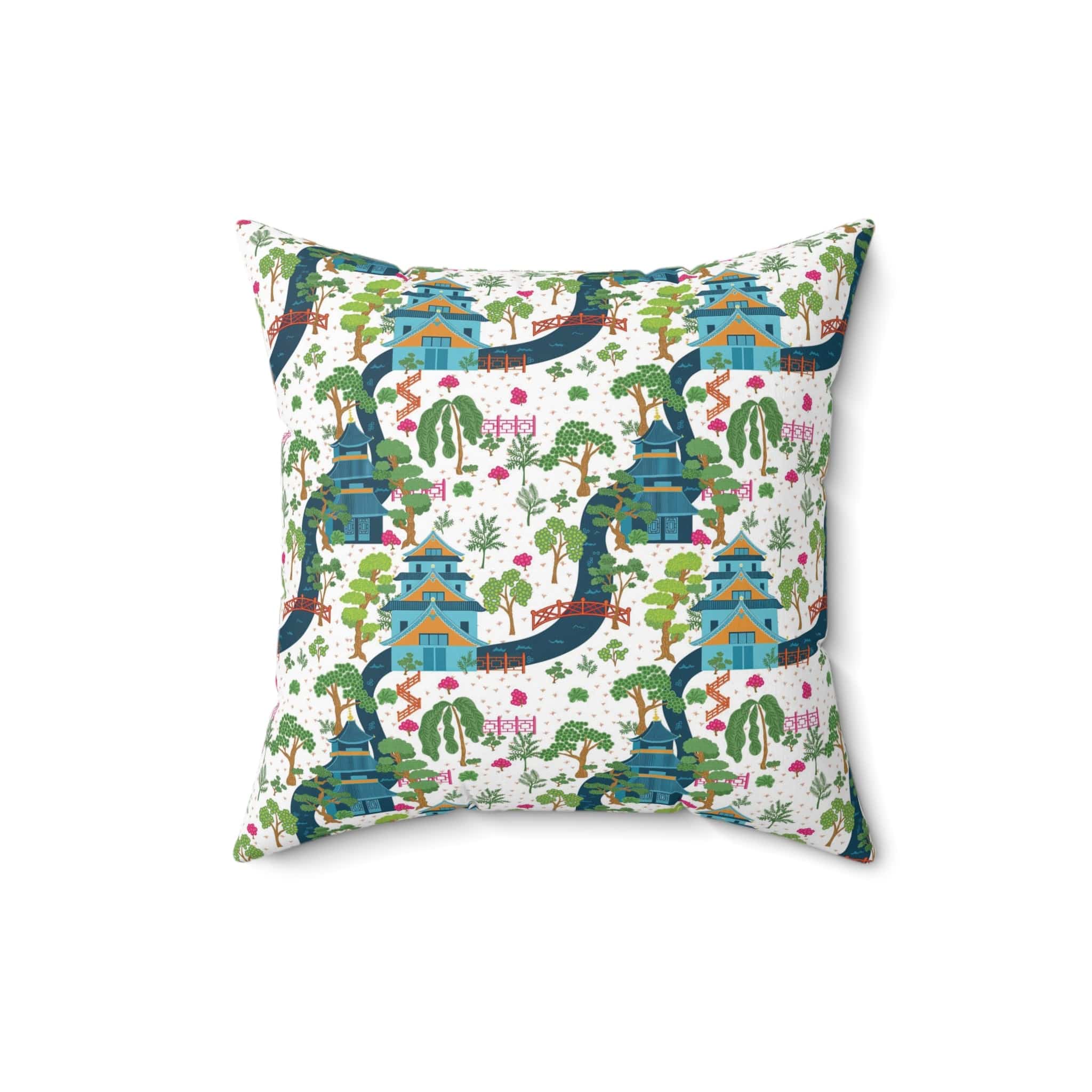 Kate McEnroe New York Chinoiserie Pagoda Garden Pillow with Insert, Oriental Scenic Cushion, Asian - Inspired Throw Pillow KM13819925Throw Pillows17309563127731726252