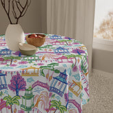Kate McEnroe New York Chinoiserie Pagoda Garden Tablecloth, Grandmillennial Table LinenTablecloths16809395416013891326