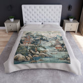 Kate McEnroe New York Chinoiserie Pagoda Landscape Floral Crushed Velvet Blanket, Country Chic Farmhouse Sofa Blanket, Grandmillenial Decor - 122281123Blankets38760621272768168612