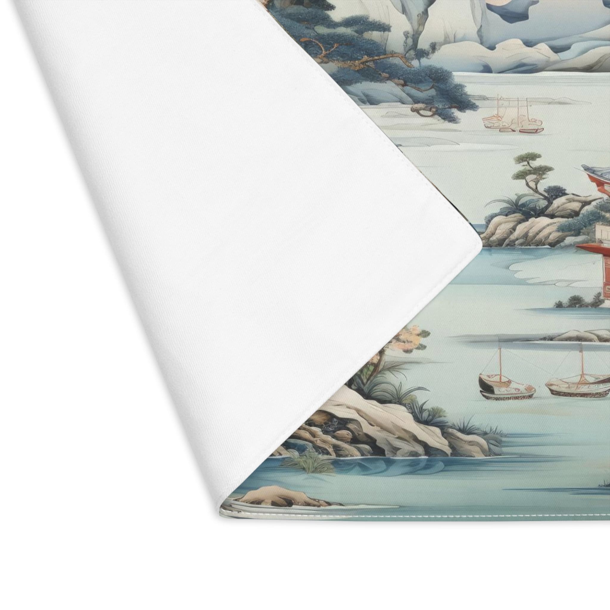 Kate McEnroe New York Chinoiserie Pagoda Landscape Floral Fabric Placemat, Country Farmhouse Table Linen, Wedding Table Decor, Grandmillenial Kitchen - 121681023 Placemats 24445572810059951433