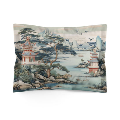 Kate McEnroe New York Chinoiserie Pagoda Landscape Floral Pillow Sham, Country Farmhouse Grandmillenial Bedroom Pillows, Rustic Chic Bedroom Decor -  121281023 Pillow Shams