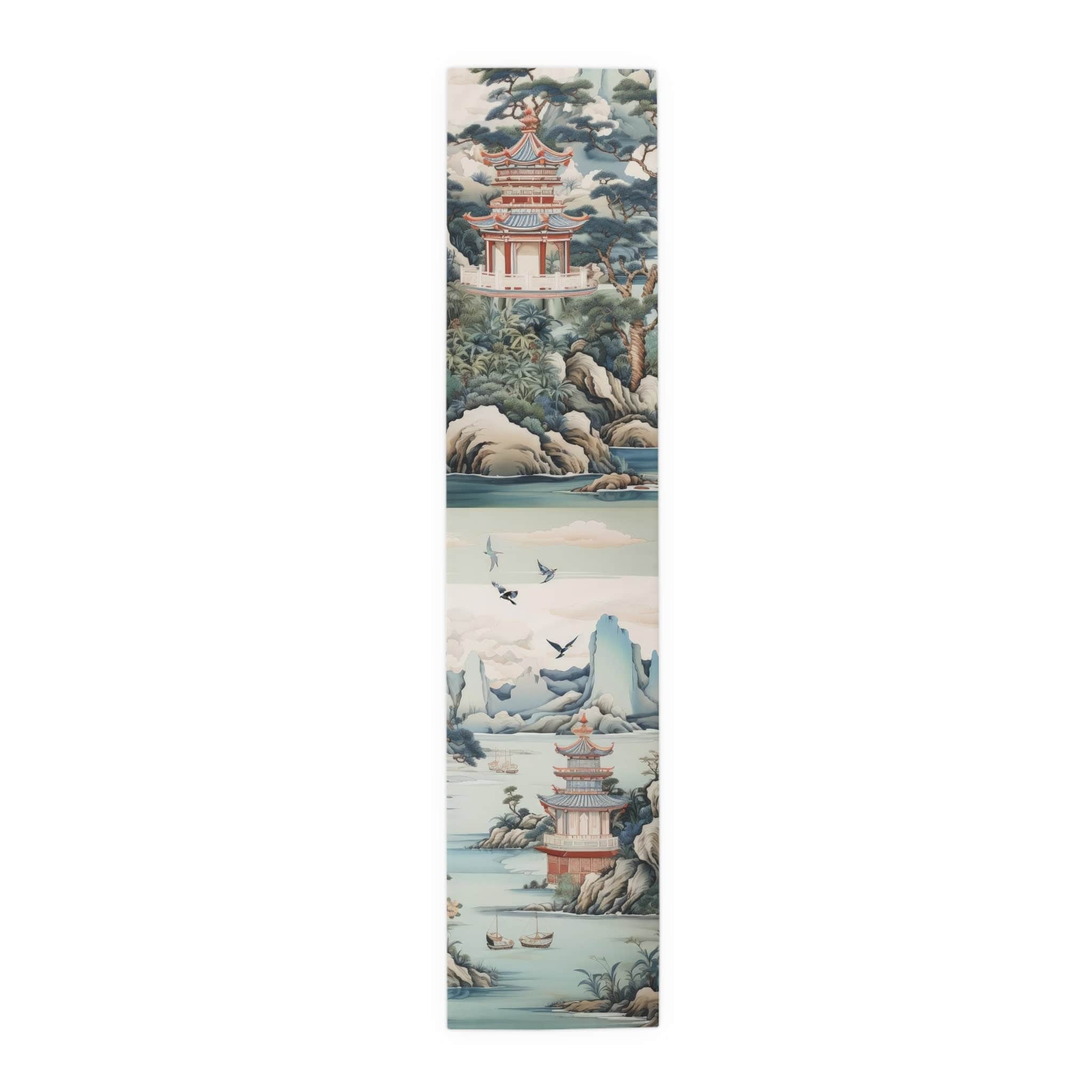 Kate McEnroe New York Chinoiserie Pagoda Landscape Floral Table Runner, Country Chic Farmhouse Table Linen, Wedding Table Decor, Grandmillenial Decor - 121781023Table Runners23568742160672355827