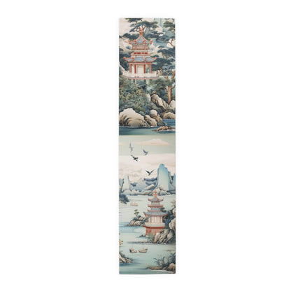 Kate McEnroe New York Chinoiserie Pagoda Landscape Floral Table Runner, Country Chic Farmhouse Table Linen, Wedding Table Decor, Grandmillenial Decor - 121781023Table Runners23568742160672355827