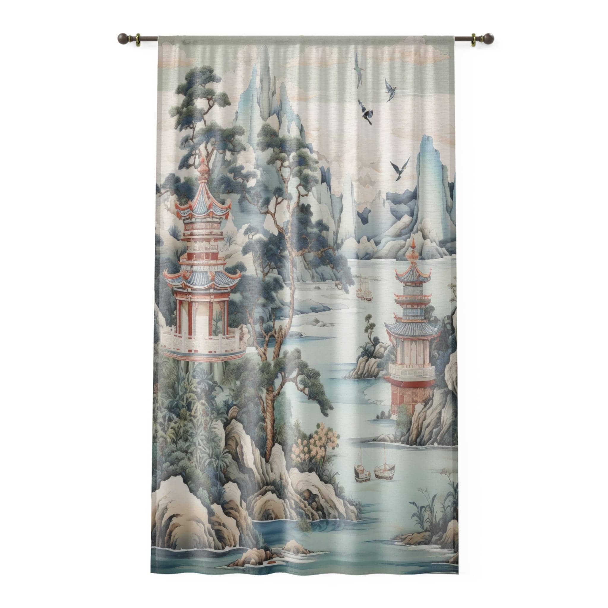 Kate McEnroe New York Chinoiserie Pagoda Landscape Floral Window Curtains, Country Farmhouse Grandmillenial Decor, Asian Country Scene Curtain Panels - 121081023Window CurtainsW3D - CHI - AI2 - SH2