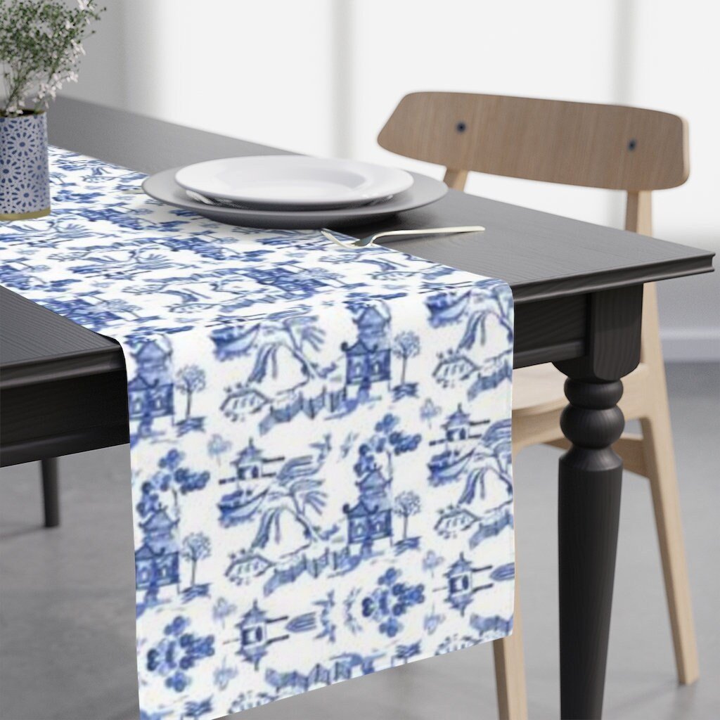 Kate McEnroe New York Chinoiserie Pagoda Landscape Table RunnerTable Runners19239983615865850417