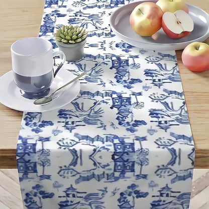 Kate McEnroe New York Chinoiserie Pagoda Landscape Table RunnerTable Runners19239983615865850417