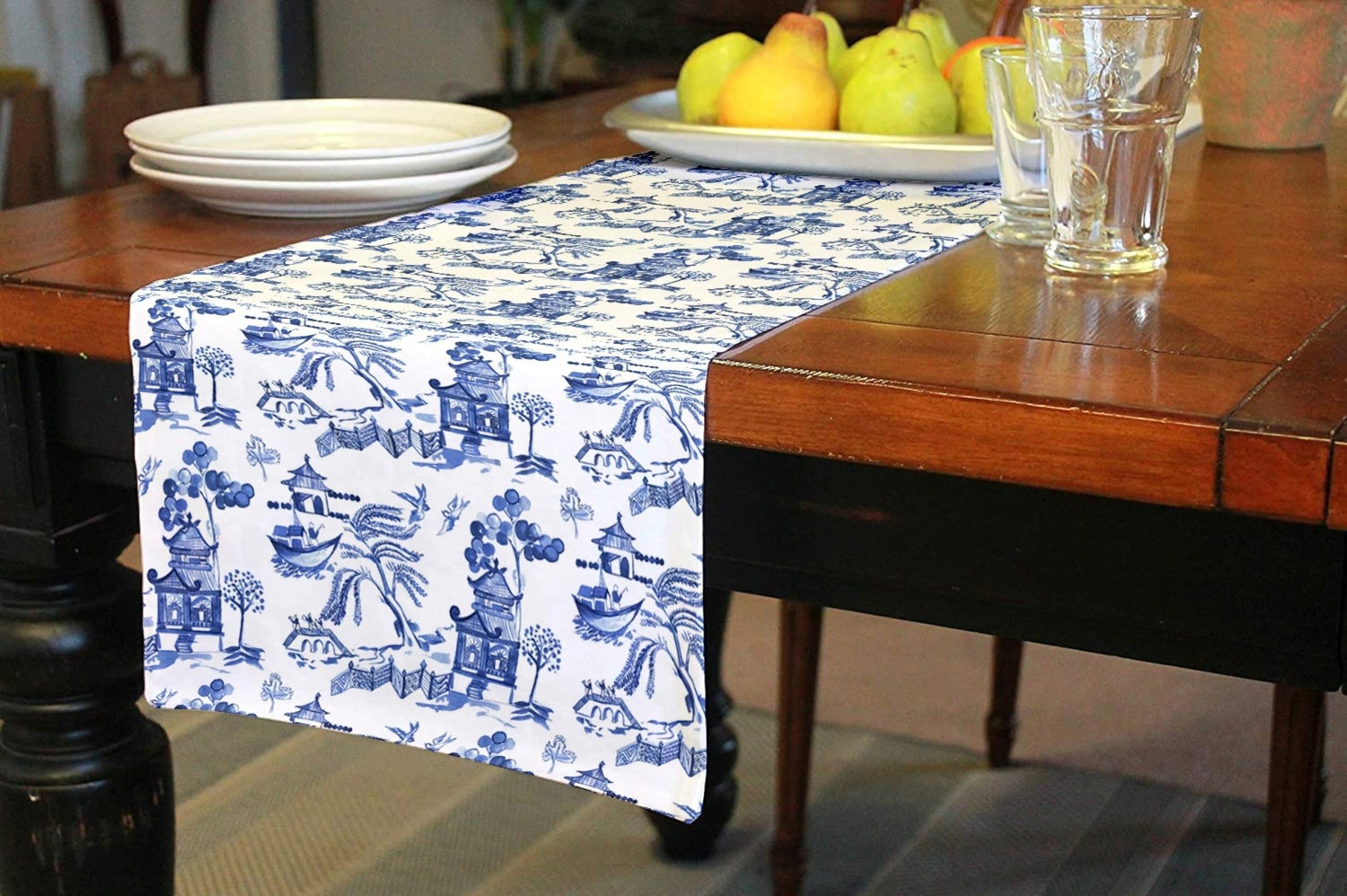 Kate McEnroe New York Chinoiserie Pagoda Landscape Table RunnerTable Runners19239983615865850417