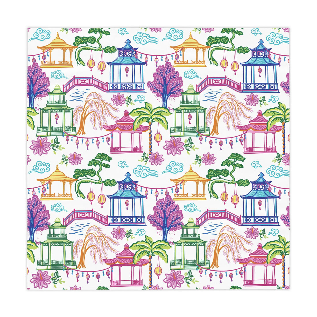 Kate McEnroe New York Chinoiserie Pagoda Lantern Tablecloth, Colorful Asian Garden Dining LinenTablecloths58968450183641545979