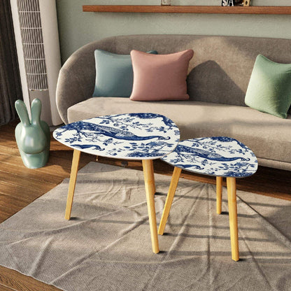 Kate McEnroe New York Chinoiserie Peacock Accent Tables, Blue and White Floral Decor, Elegant Nesting Coffee TablesAccent Tables2H0XVxzzG2