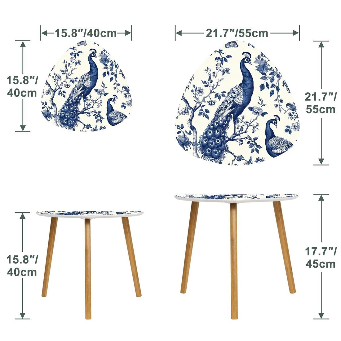 Kate McEnroe New York Chinoiserie Peacock Accent Tables, Blue and White Floral Decor, Elegant Nesting Coffee TablesNesting Tables2H0XVxzzG2
