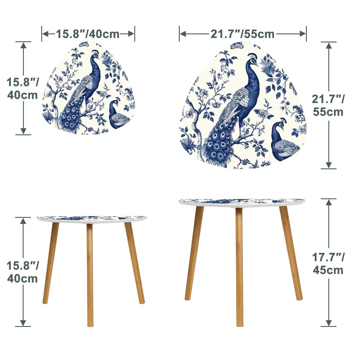 Kate McEnroe New York Chinoiserie Peacock Accent Tables, Blue and White Floral Decor, Elegant Nesting Coffee TablesNesting Tables2H0XVxzzG2