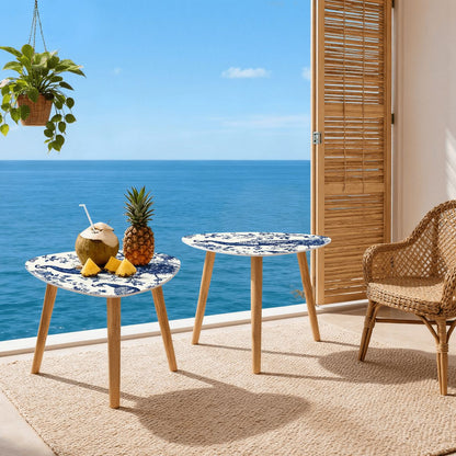 Kate McEnroe New York Chinoiserie Peacock Accent Tables, Blue and White Floral Decor, Elegant Nesting Coffee TablesNesting Tables2H0XVxzzG2