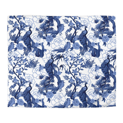 Kate McEnroe New York Chinoiserie Peacock Duvet Cover, Blue Floral Bedding, Elegant Bedroom Decor, Asian BeddingDuvet Covers10690694362860719549