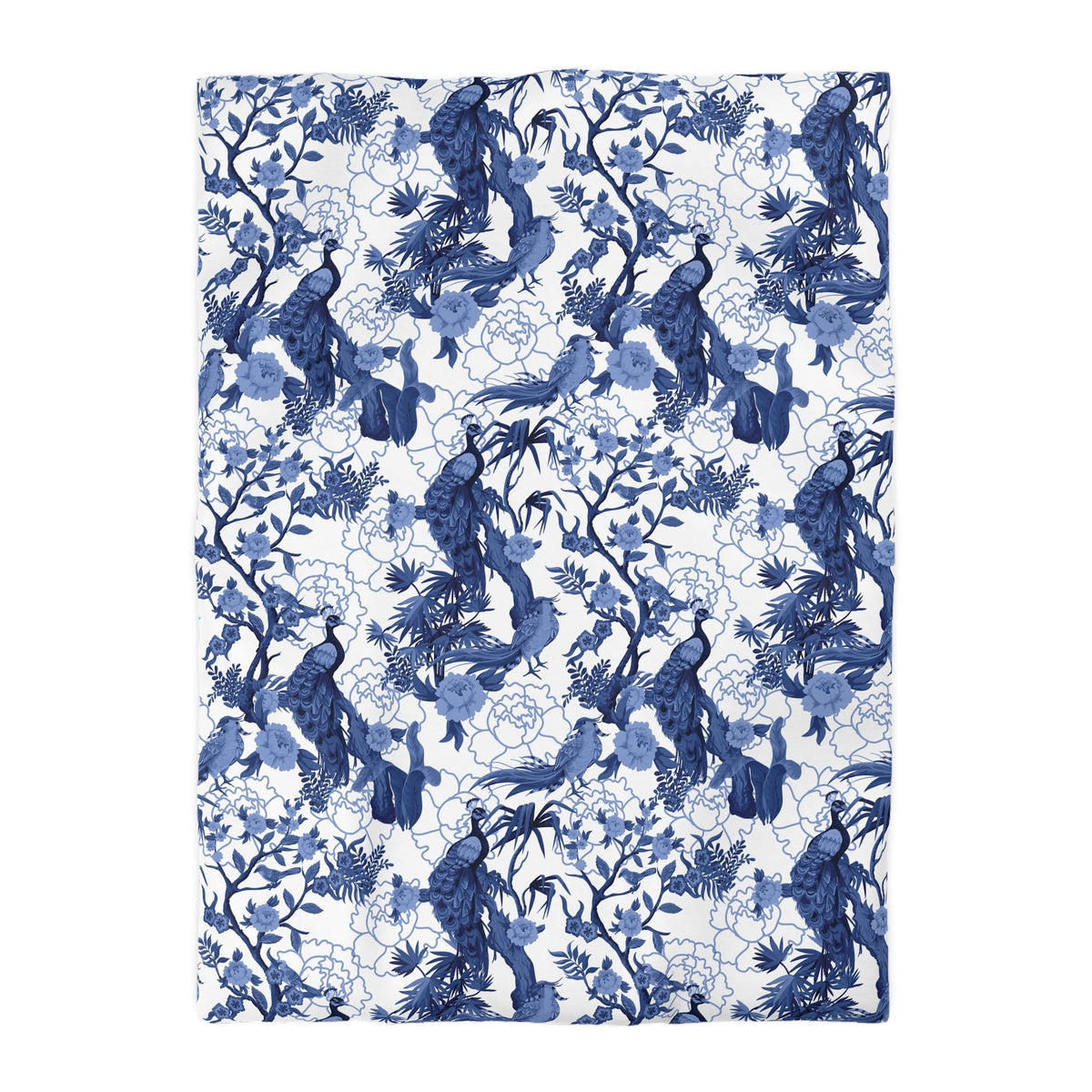 Kate McEnroe New York Chinoiserie Peacock Duvet Cover, Blue Floral Bedding, Elegant Bedroom Decor, Asian BeddingDuvet Covers10690694362860719549