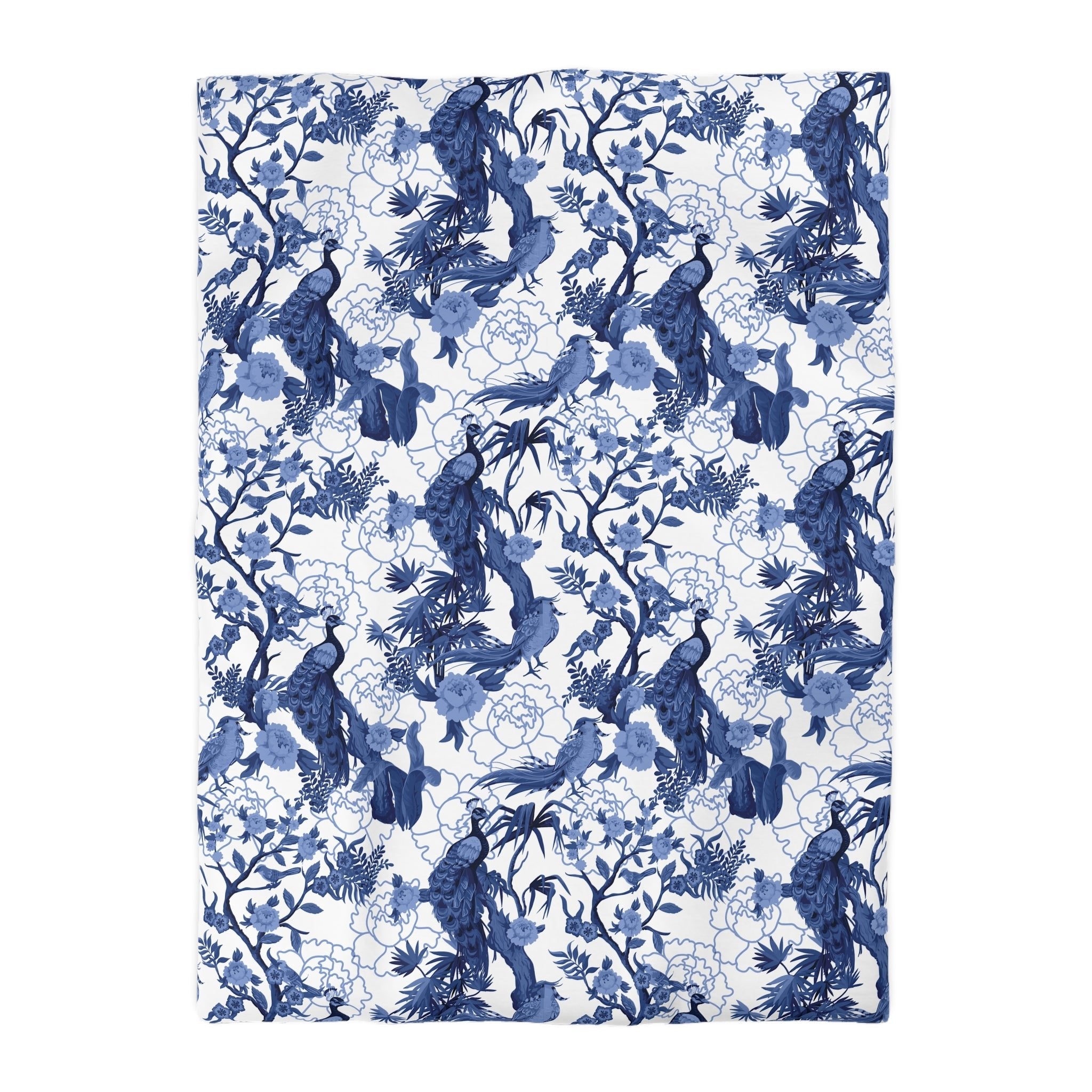 Kate McEnroe New York Chinoiserie Peacock Duvet Cover, Blue Floral Bedding, Elegant Bedroom Decor, Asian BeddingDuvet Covers10690694362860719549