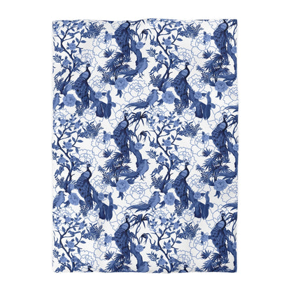 Kate McEnroe New York Chinoiserie Peacock Duvet Cover, Blue Floral Bedding, Elegant Bedroom Decor, Asian BeddingDuvet Covers10690694362860719549