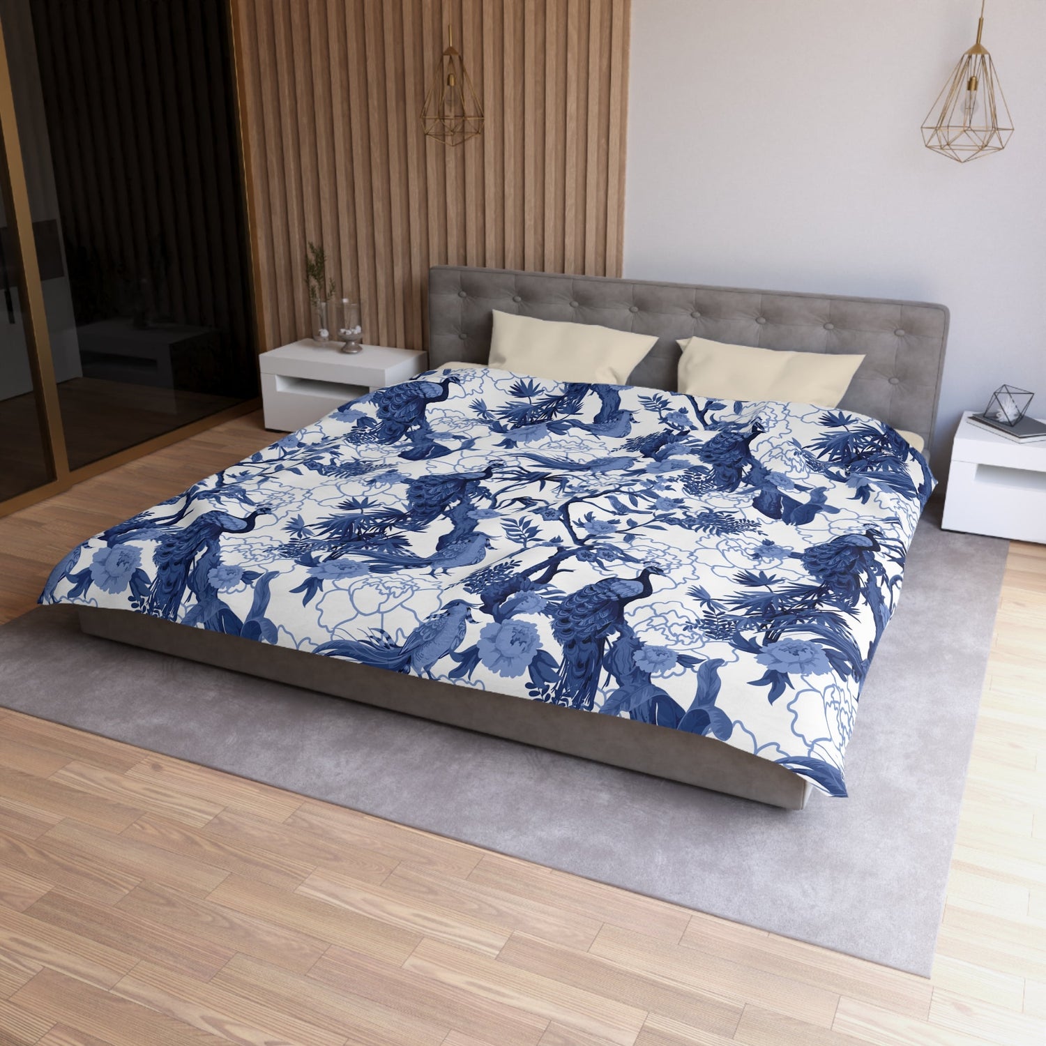 Kate McEnroe New York Chinoiserie Peacock Duvet Cover, Blue Floral Bedding, Elegant Bedroom Decor, Asian BeddingDuvet Covers14352867101593644924