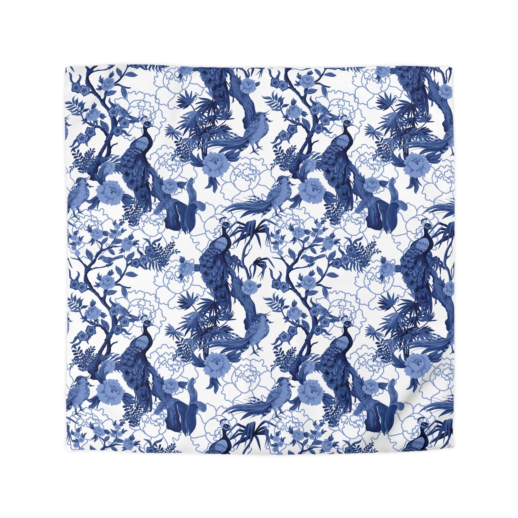 Kate McEnroe New York Chinoiserie Peacock Duvet Cover, Blue Floral Bedding, Elegant Bedroom Decor, Asian BeddingDuvet Covers22162825572702343687