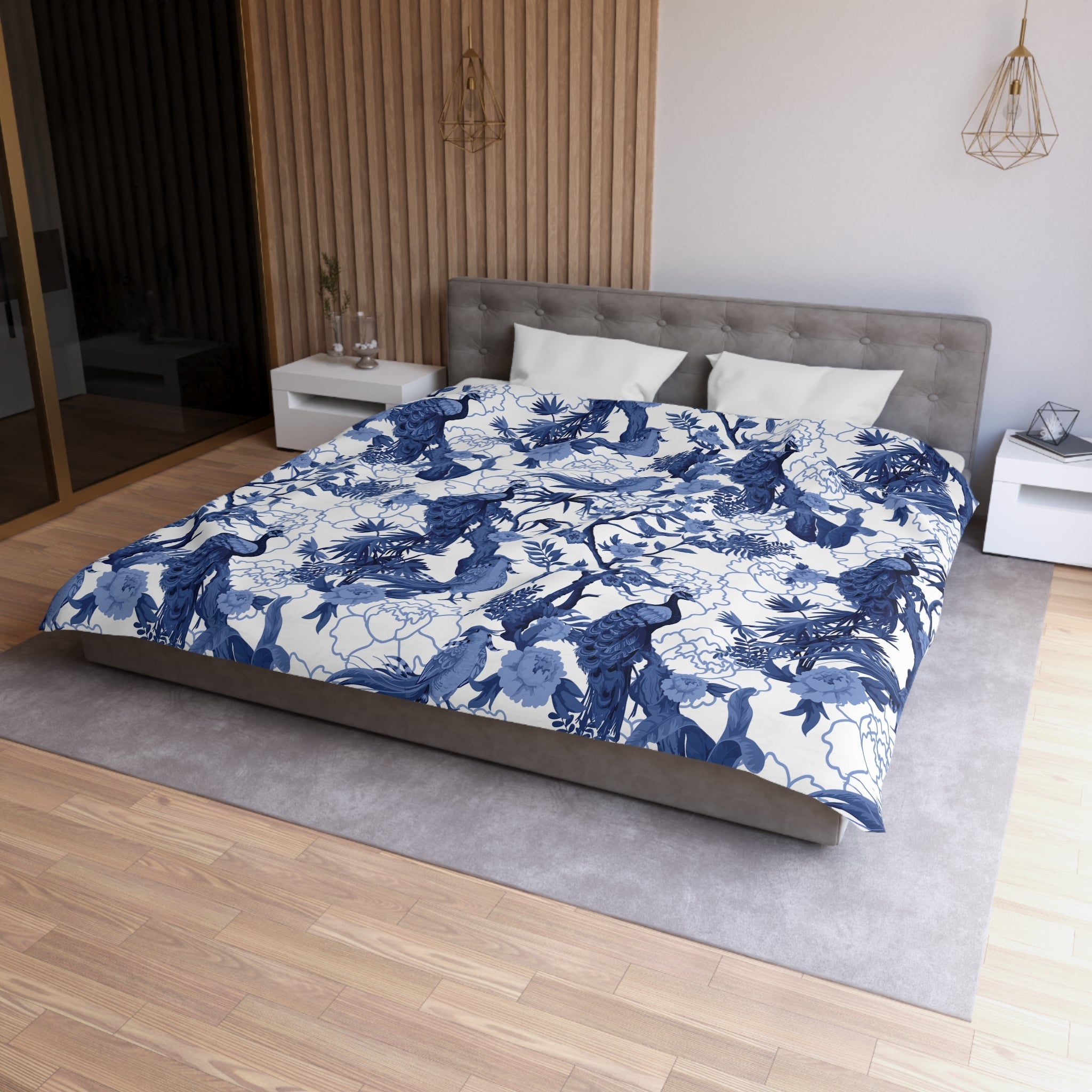 Kate McEnroe New York Chinoiserie Peacock Duvet Cover, Blue Floral Bedding, Elegant Bedroom Decor, Asian BeddingDuvet Covers22162825572702343687