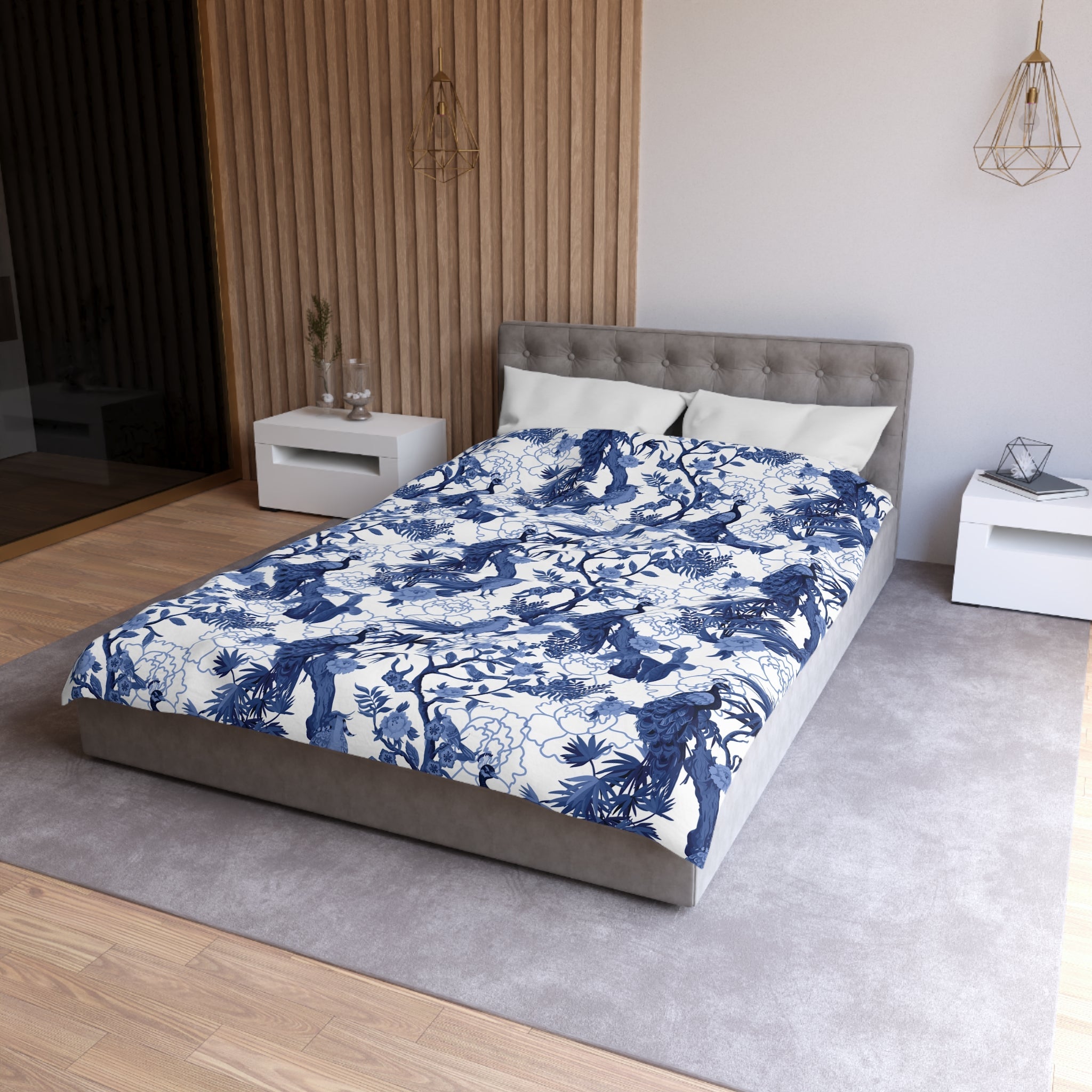 Kate McEnroe New York Chinoiserie Peacock Duvet Cover, Blue Floral Bedding, Elegant Bedroom Decor, Asian BeddingDuvet Covers25565920382152966817