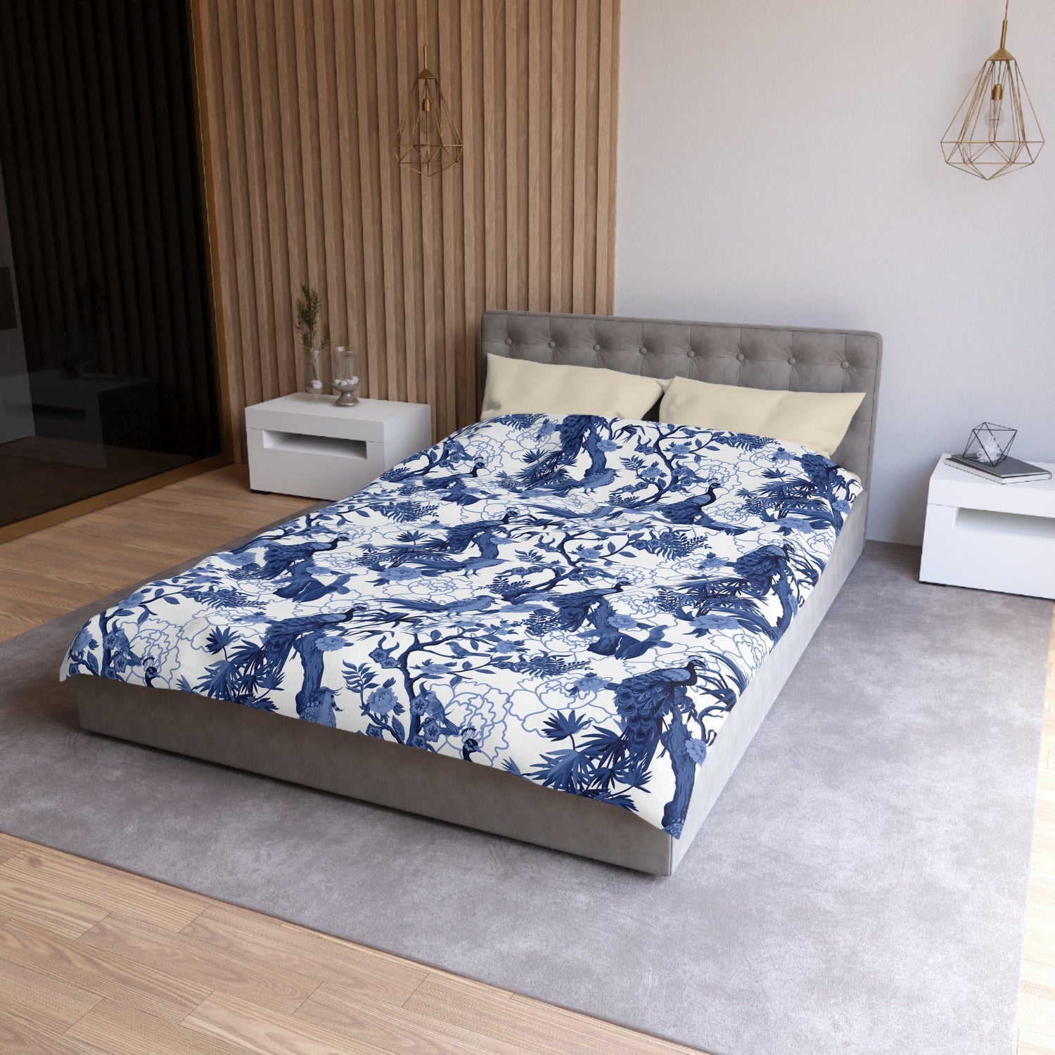 Kate McEnroe New York Chinoiserie Peacock Duvet Cover, Blue Floral Bedding, Elegant Bedroom Decor, Asian BeddingDuvet Covers29822016066524812772