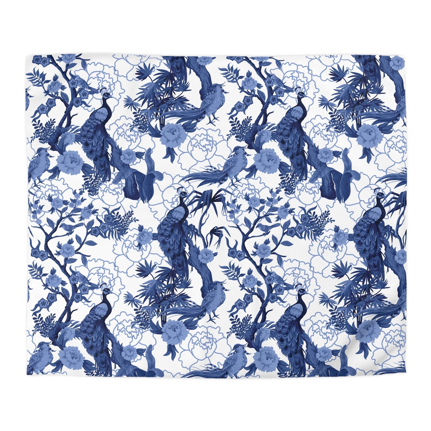 Kate McEnroe New York Chinoiserie Peacock Duvet Cover, Blue Floral Bedding, Elegant Bedroom Decor, Asian BeddingDuvet Covers29934844264993883988
