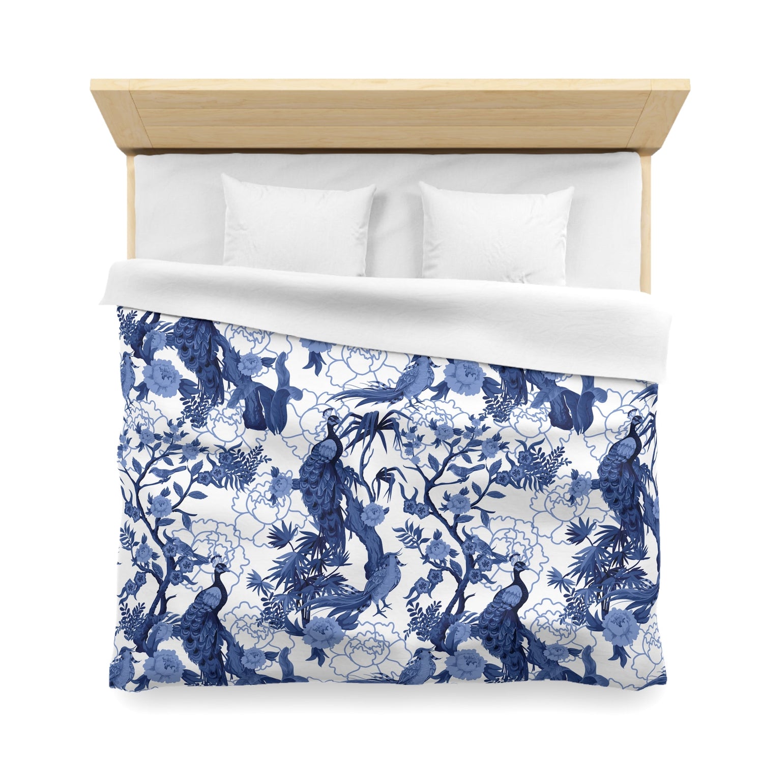 Kate McEnroe New York Chinoiserie Peacock Duvet Cover, Blue Floral Bedding, Elegant Bedroom Decor, Asian BeddingDuvet Covers29934844264993883988