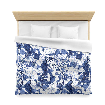 Kate McEnroe New York Chinoiserie Peacock Duvet Cover, Blue Floral Bedding, Elegant Bedroom Decor, Asian BeddingDuvet Covers29934844264993883988