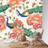 Kate McEnroe New York Chinoiserie Peacock Peach Cream Floral Wall Mural, Elegant Botanical Accent DecorWall Mural116354