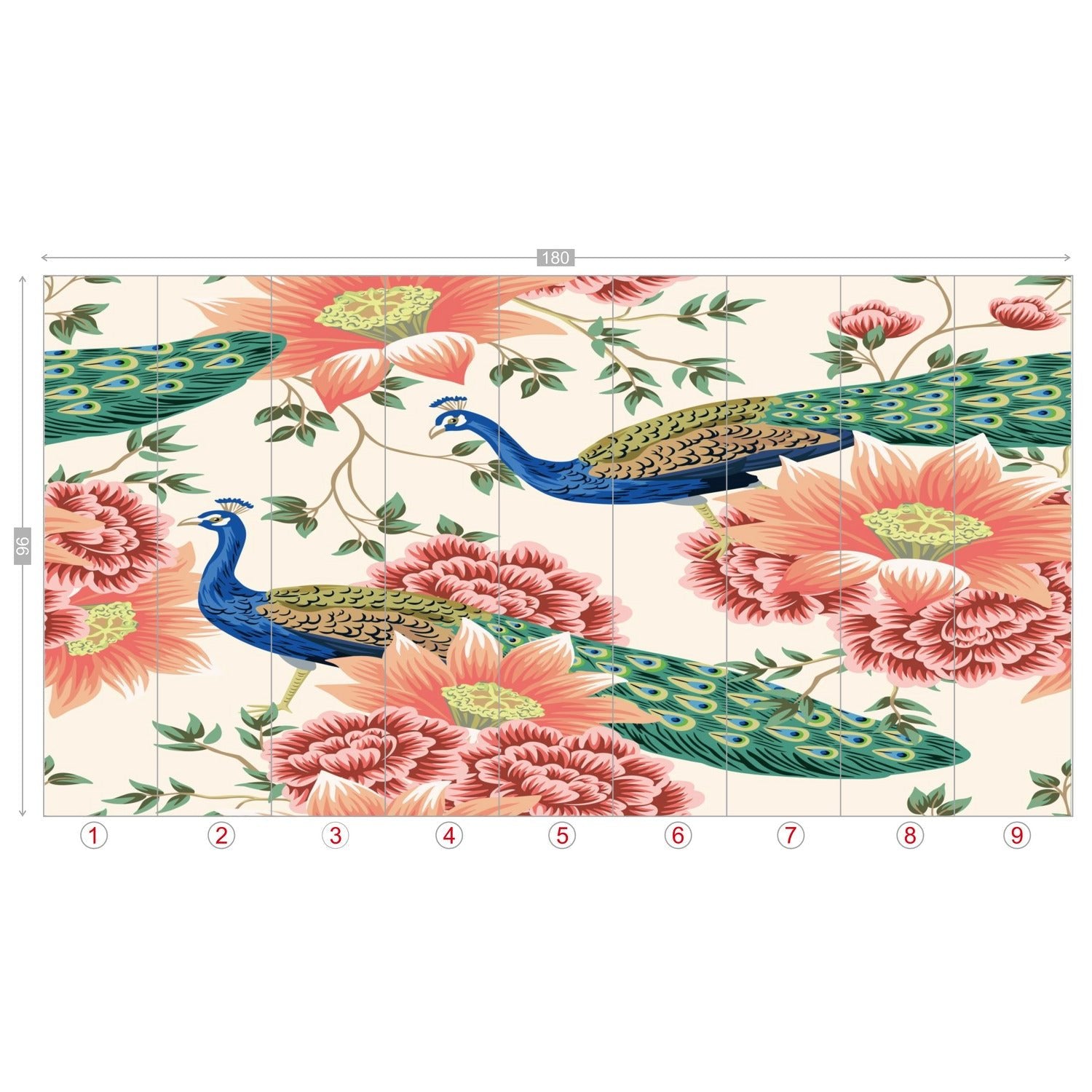 Kate McEnroe New York Chinoiserie Peacock Peach Cream Floral Wall Mural, Elegant Botanical Accent DecorWall Mural116364