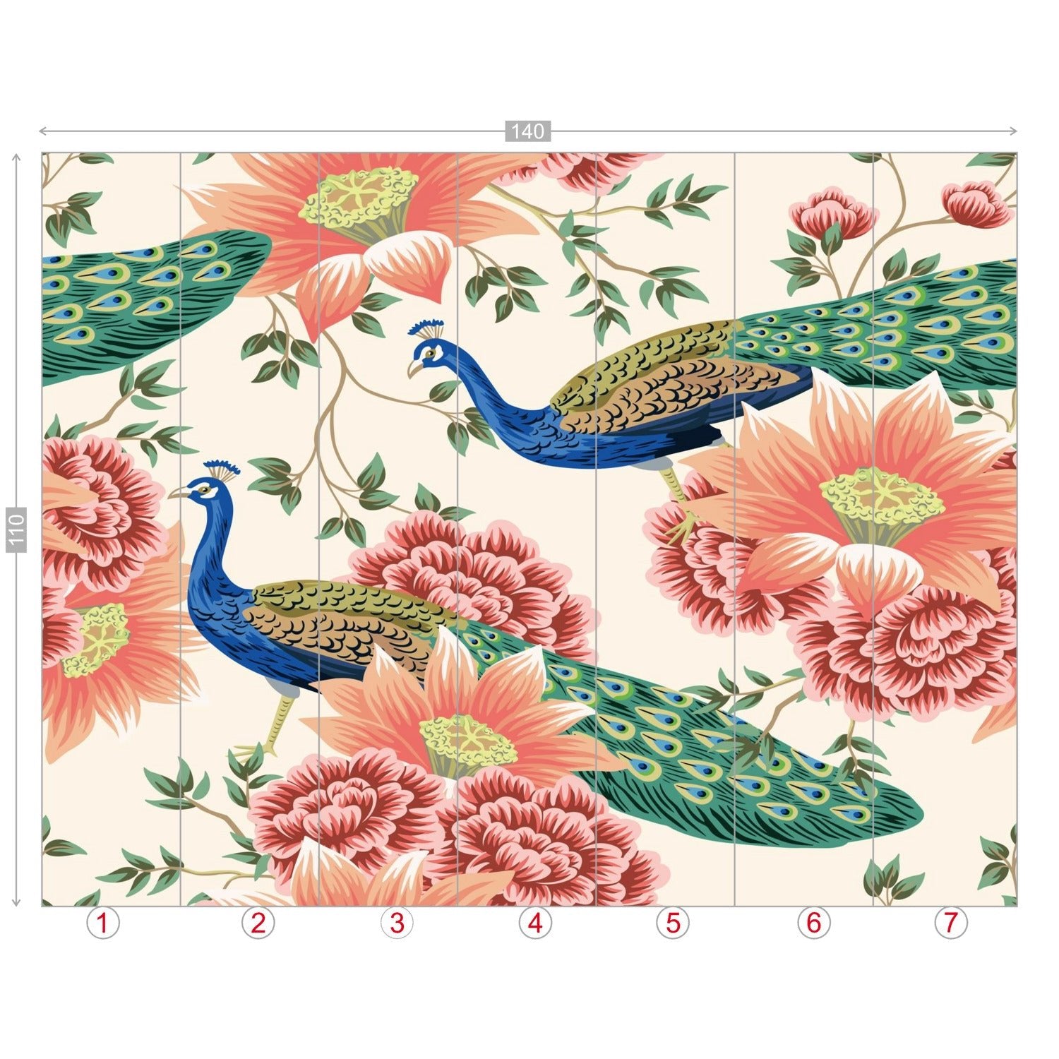 Kate McEnroe New York Chinoiserie Peacock Peach Cream Floral Wall Mural, Elegant Botanical Accent DecorWall Mural116364