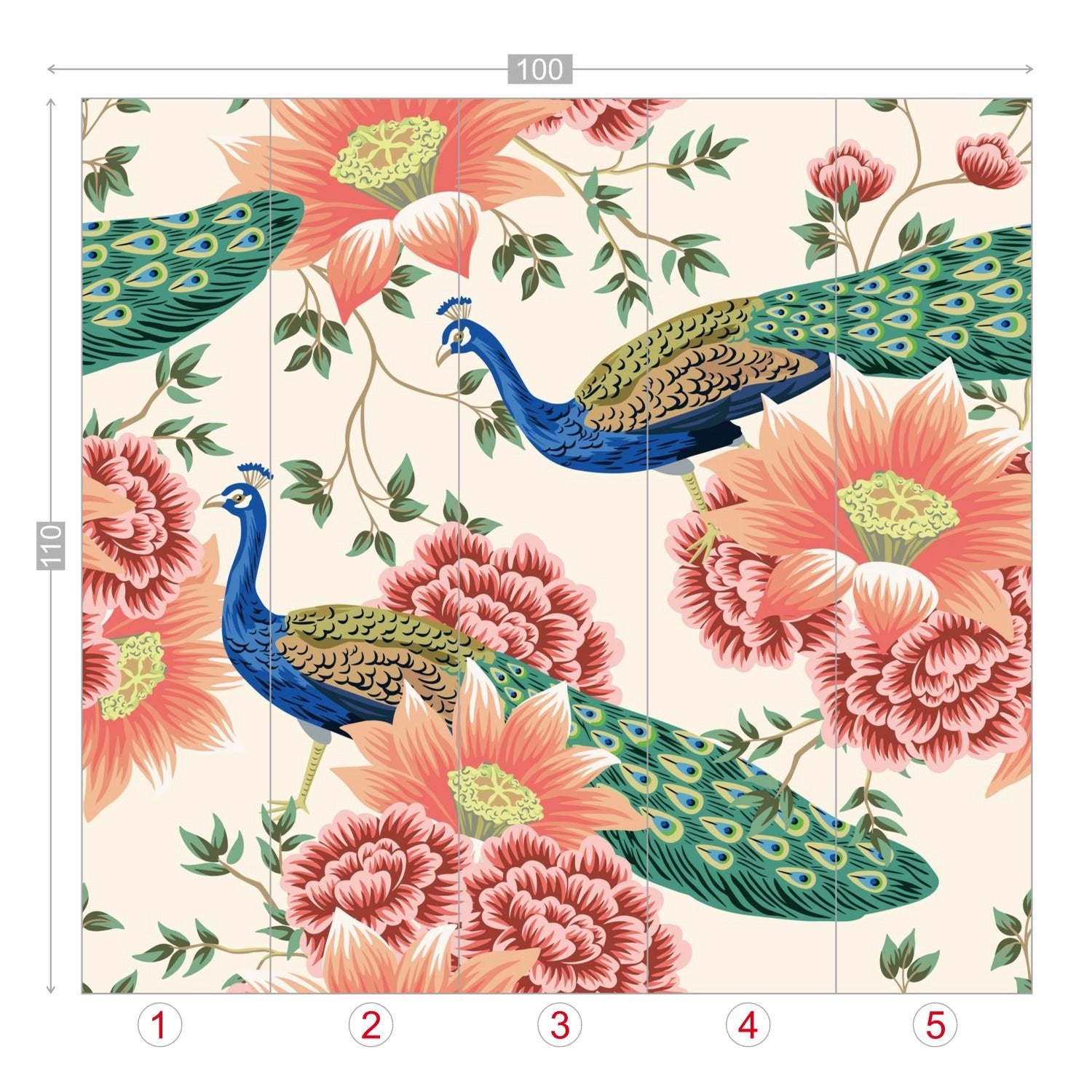 Kate McEnroe New York Chinoiserie Peacock Peach Cream Floral Wall Mural, Elegant Botanical Accent DecorWall Mural116364