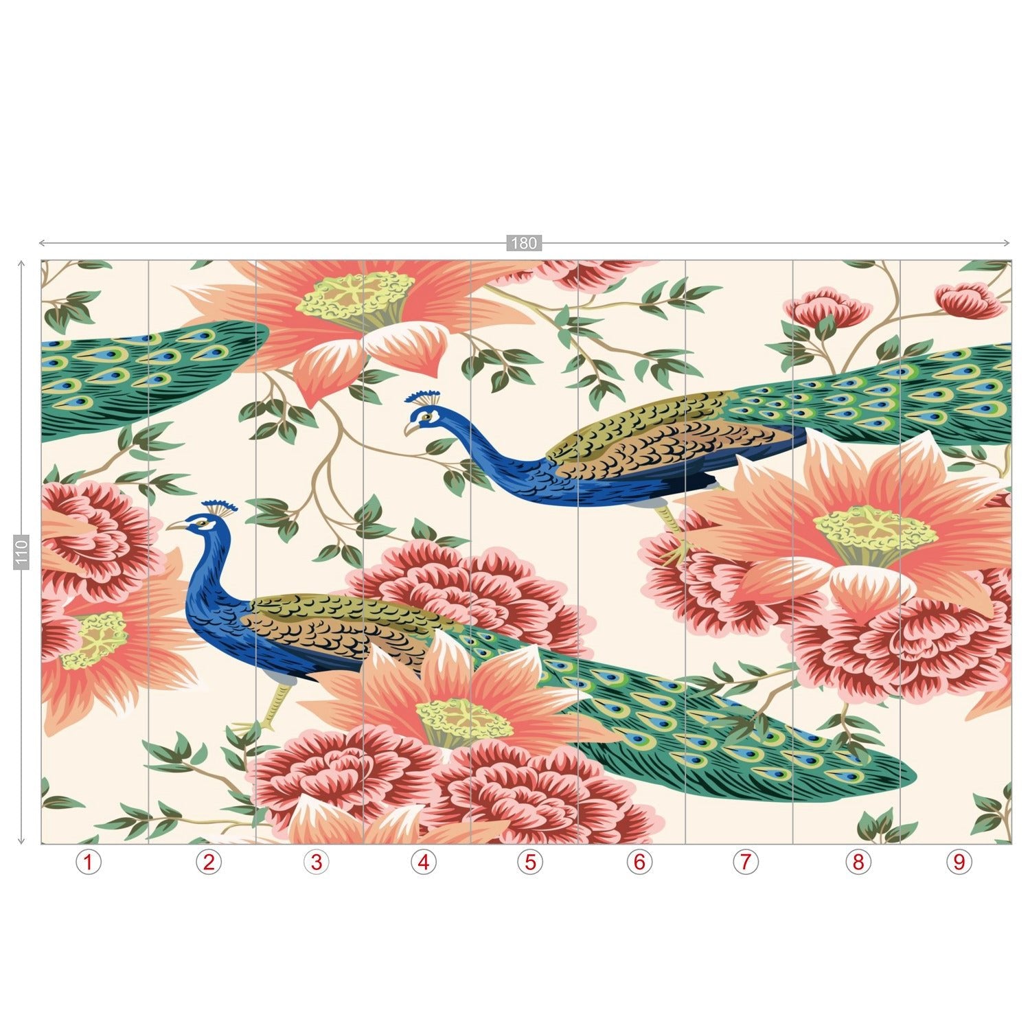 Kate McEnroe New York Chinoiserie Peacock Peach Cream Floral Wall Mural, Elegant Botanical Accent DecorWall Mural116364