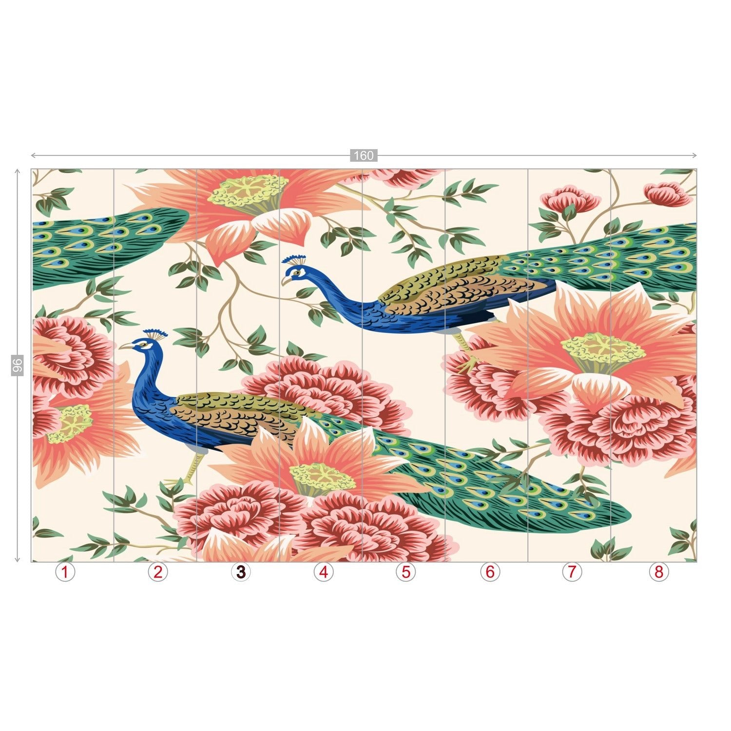 Kate McEnroe New York Chinoiserie Peacock Peach Cream Floral Wall Mural, Elegant Botanical Accent DecorWall Mural116364