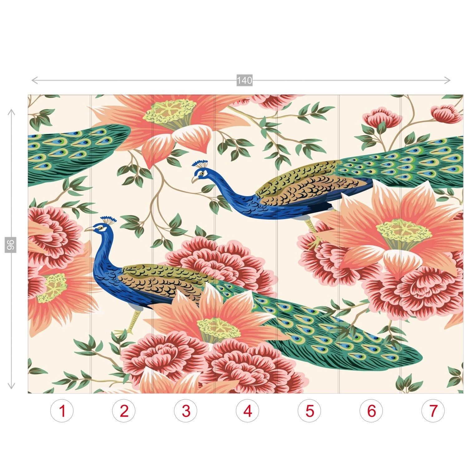 Kate McEnroe New York Chinoiserie Peacock Peach Cream Floral Wall Mural, Elegant Botanical Accent DecorWall Mural116364