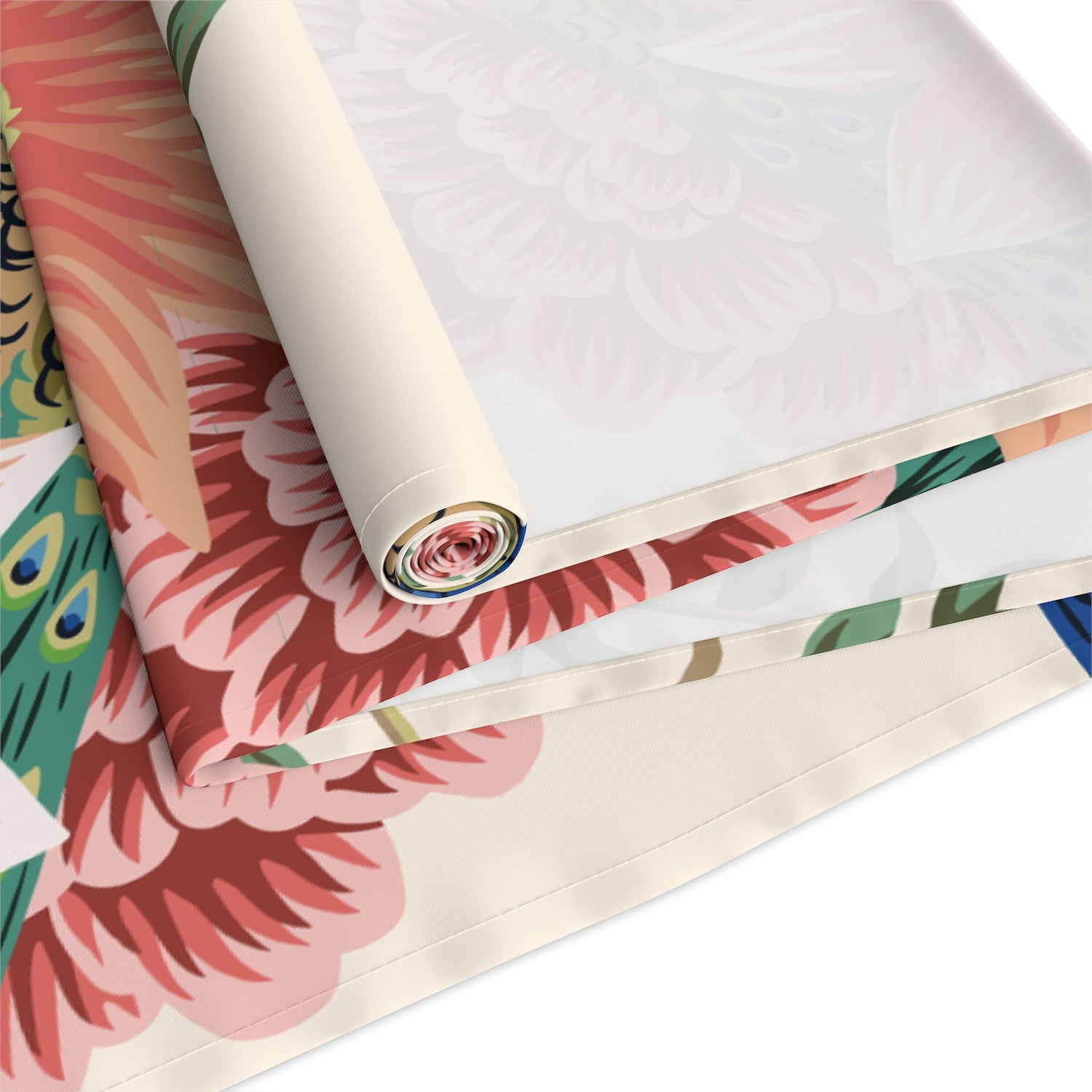 Kate McEnroe New York Chinoiserie Peacock Table Runner, Peach, Cream Floral, Elegant Dining DecorTable Runners10297556283528068246