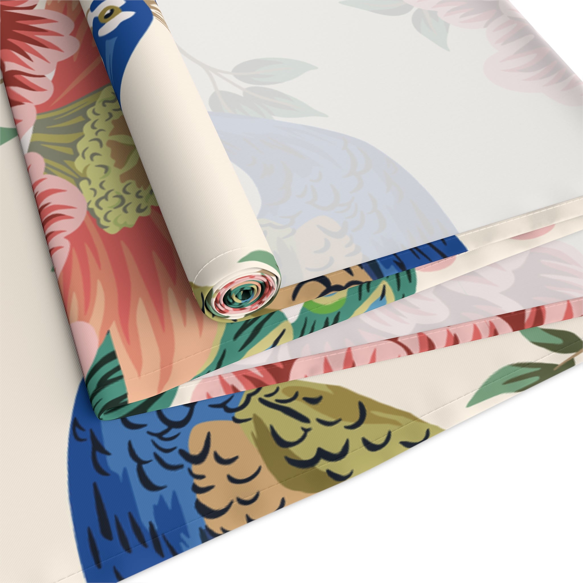 Kate McEnroe New York Chinoiserie Peacock Table Runner, Peach, Cream Floral, Elegant Dining DecorTable Runners10297556283528068246