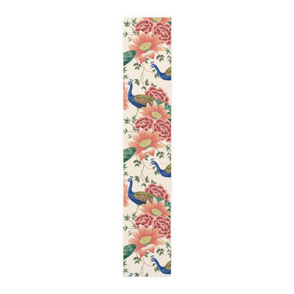 Kate McEnroe New York Chinoiserie Peacock Table Runner, Peach, Cream Floral, Elegant Dining DecorTable Runners10297556283528068246