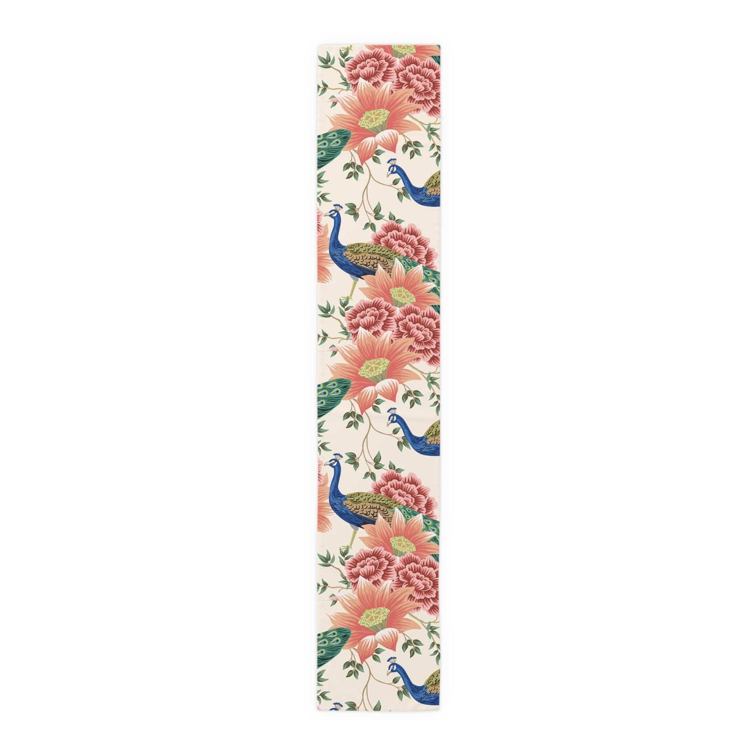 Kate McEnroe New York Chinoiserie Peacock Table Runner, Peach, Cream Floral, Elegant Dining DecorTable Runners16852137668810750576