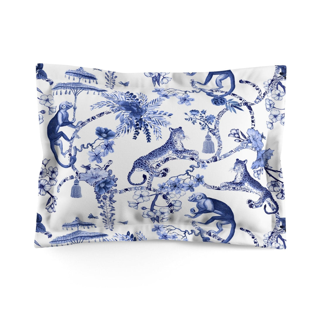Kate McEnroe New York Chinoiserie Pillow Sham, Botanical Toile Bedding Collection, Chinoiserie Toile Bed Pillows, Floral Blue and White Chinoiserie Jungle Pillow Shams