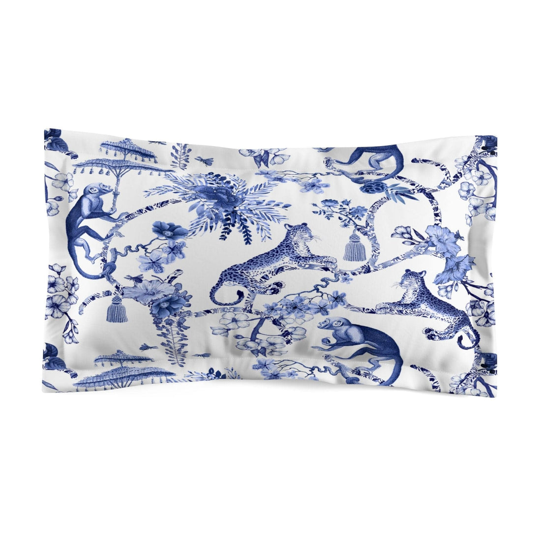 Kate McEnroe New York Chinoiserie Pillow Sham, Botanical Toile Bedding Collection, Chinoiserie Toile Bed Pillows, Floral Blue and White Chinoiserie JunglePillow Shams25997705069546501963