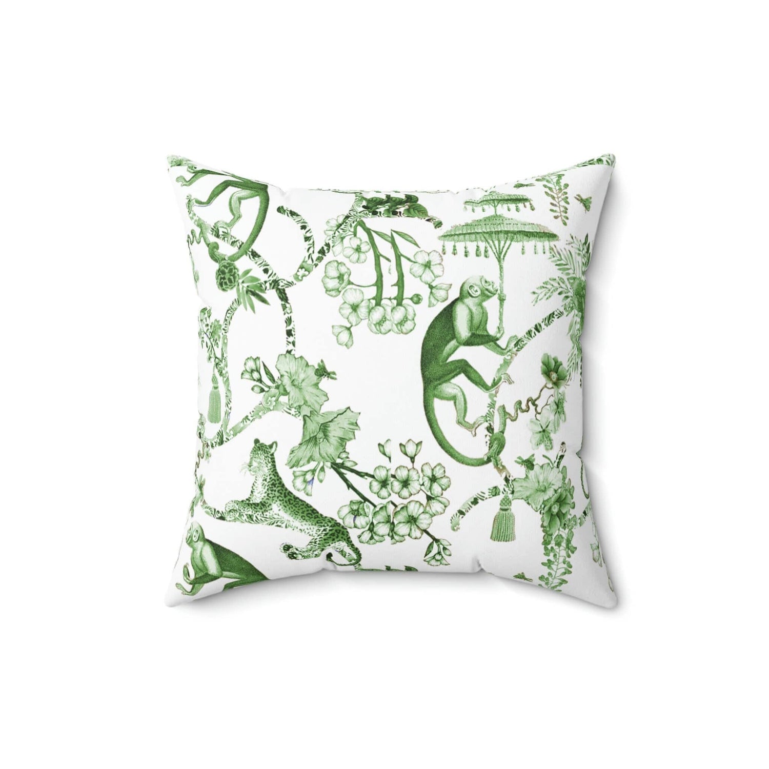 Kate McEnroe New York Chinoiserie Throw Pillow, Floral Green, White Chinoiserie Jungle, Farmhouse Country Cottage Accent Pillow, Botanical Toile Home Decor Throw Pillows