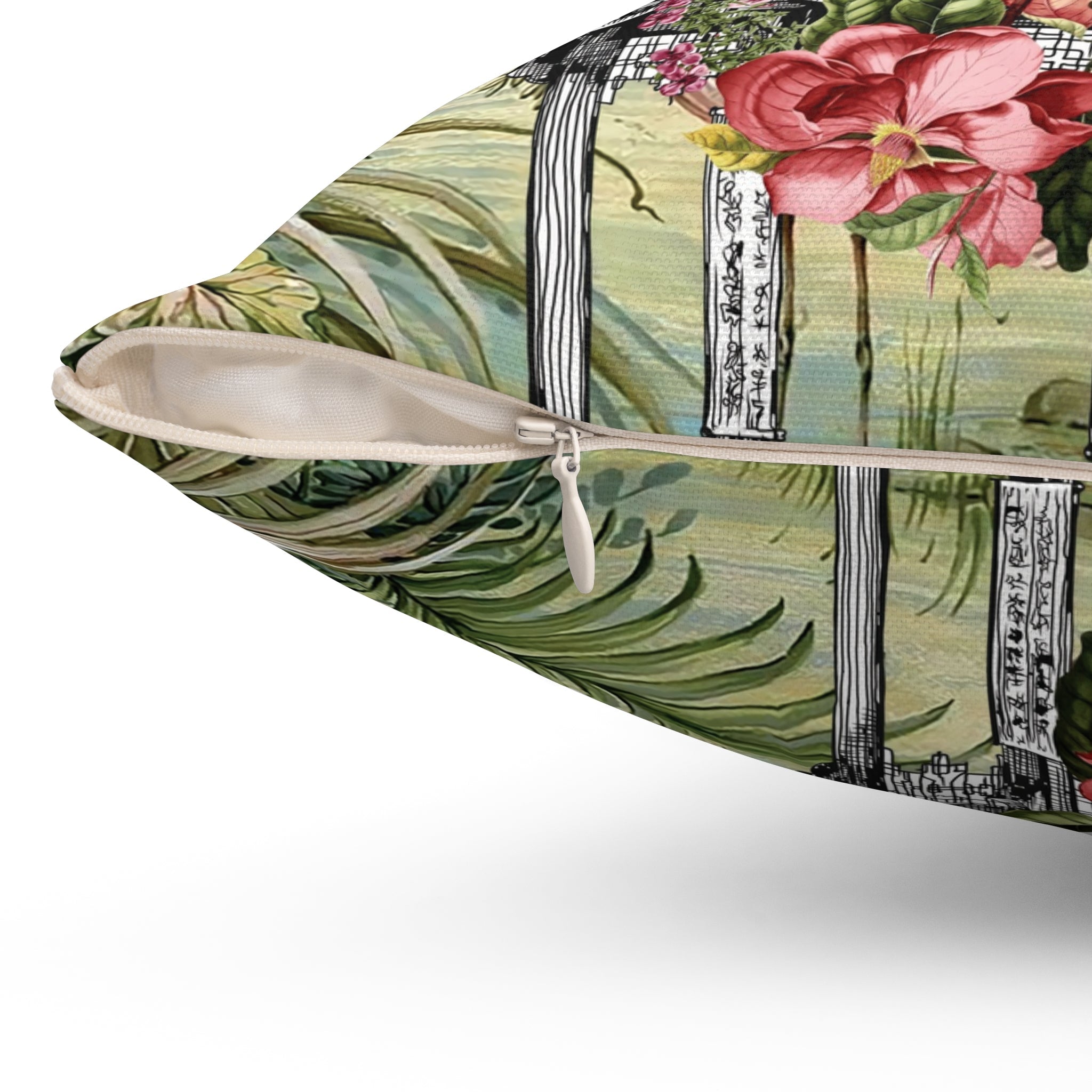 Kate McEnroe New York Chinoiserie Tranquil Floral Pagoda Garden Scene Blackout Throw Pillow, Country Farmhouse, Hollywood Regency DecorThrow Pillows23506466431487883435