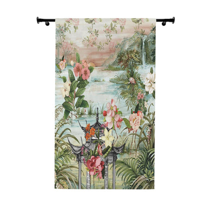 Kate McEnroe New York Chinoiserie Tranquil Floral Pagoda Garden Scene Blackout Window CurtainWindow Curtains35302626270995370539